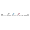 Détail du piercing barbell industriel argenté avec trois breloques papillon en cristal - Style Triple Papillon Coloré Argenté (ZN231218015)