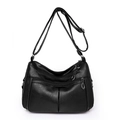 Borsa a tracolla classica nera in pelle martellata con scomparti multipli con cerniera - Nero