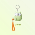 Green owl-shaped personal security alarm keychain with an orange lanyard strap - English Packaging / Owl / Green