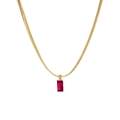 Minimalist gold plated snake chain necklace with rectangular red gemstone pendant - Light Gold with Red Stone