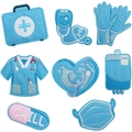Set di 8 toppe ricamate a tema medico blu con icone di primo soccorso e ambulanza - Set a Tema Soccorso Medico / Blu