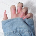 Long coffin gradient pink press-on nails with high-gloss finish and ombre effect - Glue Type / Pink Gradient (Y-256)