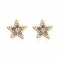 Detailansicht der Stern-Ohrstecker aus 18K Gold mit lila Zirkonia-Mikroeinlage - Pentagramme / Lila