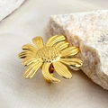 18k gold plated stainless steel sunflower open ring on a textured natural stone base - Sunflower Daisy