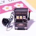 Black and metallic grey mini lucky slot machine keychain with pull lever and fruit symbols - Iridescent Black + Lobster-shaped Black Bell / 1000 Minimum Order