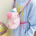 Pink plush pig-shaped capybara style backpack for kids with a cute blue cap and nylon strap - Small Pink / Small 25cm