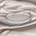 Polished silver stainless steel open bangle with geometric honeycomb pattern on silk - f38 Honeycomb Texture Style / Silver
