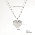 Collana con ciondolo a cuore in acciaio inox lucido e catena a sfere da 550mm - Color Acciaio