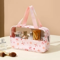Pink makeup bag with floral butterfly print and transparent PVC window for travel storage - Medium / Pink Butterfly & Flower