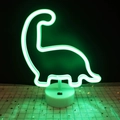 Green dinosaur neon sign with white circular base for festive table decoration - Green Dinosaur