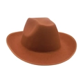 Classic vintage style caramel denim fedora hat with wide brim and decorative belt trim - Khaki