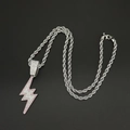 Macro detail of lightning bolt pendant with sparkling pink and white rhinestones - Silver Lightning Pendant + 60CM Twist Chain