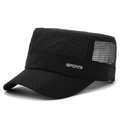 Berretto militare da uomo in mesh nero traspirante con stampa SPORTS e protezione solare - Nero