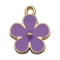 Purple flower enamel pendant with gold metal edging for DIY jewelry making - Purple Flower (14x17mm)