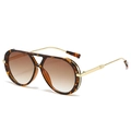 Lunettes de soleil aviateur écaille de tortue avec branches dorées et verres bruns - Monture Léopard Thé Verres Thé