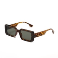 Retro tortoiseshell rectangular sunglasses with dark grey lenses and wide temples - Tortoiseshell/Dark Green Lens