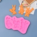 Pink silicone Easter bunny mold with three cavities for chocolate and fondant baking - Multi-Cavity Rabbit Carrot Combination Style (1)