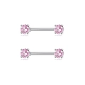 Set of two stainless steel nipple rings featuring polished bars and pink zircon stones - Pink Zircon Pair