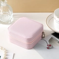 Pink square PU leather travel jewelry box with cross texture and zipper closure - Small Square Case / Small Square Box Pink