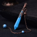 Blue hexagonal crystal pendant with retro copper metal cap and chain necklace - Antique Bronze Blue Turquoise