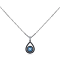 S925 sterling silver evil eye necklace featuring blue turquoise and black pave stones - Teardrop Evil Eye Style (RHN1993)