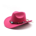 Detail of rose red felt cowboy hat with turquoise beads and brown braided band - M (56-58cm) / Rose Red