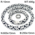 Set catena bizantina argento con collana pesante, bracciale e anello in stile hip-hop - Taglia 9 / Anello+Bracciale+Collana (Stile Spesso) / Color Acciaio
