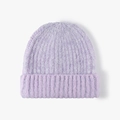Soft lavender knit beanie hat featuring vertical stripes and a warm folded cuff design - Purple (24B106)