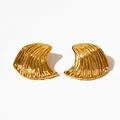Minimalist gold-colored fan-shaped stud earrings with wavy texture in stainless steel - Gold (KDE2025)
