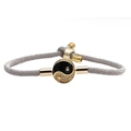 Adjustable grey woven rope bracelet with gold Yin Yang charm and sliding fastener - Tai Chi Yin Yang / Gray
