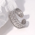Anello aperto in acciaio inossidabile con foglie argentate e design regolabile cavo - Regolabile / Color Acciaio