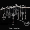 Macro detail of 19pcs clear acrylic Christmas ornaments set with deer and snowflakes - Set F-19pcs Santa Reindeer Snowflake Set