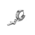 Polished silver stainless steel hoop earring with a classic cross pendant for unisex style - Square Cross / Earring (Pierced) / Steel