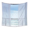 Tenture murale bohème avec vue mer par une fausse fenêtre et rideaux blancs - Rideau Voilage à Perspective Vue Mer (ZJ202148-13) / 73X95CM (Brossé Transfrontalier)