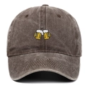Detail of beer mugs embroidery on washed cotton baseball cap with vintage texture - Adjustable / Coffee