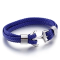 Men's blue braided leather bracelet with silver stainless steel anchor clasp - Steel Blue Braided Rope (KB86982-SJ)