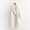 Mid-length teddy coat in cream white faux shearling with lapel collar and buttons - S / Tops / White