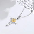 Elegante 925 sterling zilveren zonnebloem kruis ketting met sprankelende zirkonia's - 925 zilver / Zilver-Goud Mix