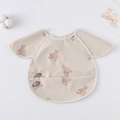 Waterproof baby bib in beige with bear print and a functional crumb catcher pocket - Shawl - Little Bear / One Size