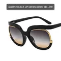 Fashion oversized sunglasses in bright black frame with green-yellow gradient lenses - Bright Black Green-Yellow Gradient