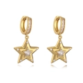 Asymmetric star hoop earrings in gold plating with sparkling cubic zirconia stones - Gold White Zirconia Star