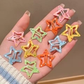 Colorful star-shaped metal BB hair clips with vibrant polka dots for kids and women - Orange Polka Dot Star Set - 10 Pcs