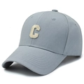 Blue cotton baseball cap with cream embroidered C letter and curved brim style - Haze Blue
