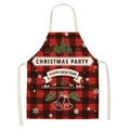 Linen Christmas apron with red buffalo plaid pattern and festive holiday greeting - Red Black Plaid Party (WQ01-18)