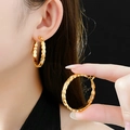 Créoles dorées matelassées avec accents de zircon et style de luxe français pour femme - 83# Tige en Argent - Créoles en Zircon Motif Matelassé Doré