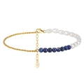 S925 sterling silver anklet with twisted gold chain, white pearls and blue lapis beads - 1.5MMx21.5+5CM / 14K Gold (with Beads)