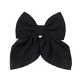 Floral print large chiffon bow hair clip in solid black with long draping tails - Black
