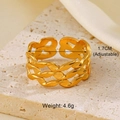 Detail of 18K gold plated chain ring with adjustable 1.7cm inner diameter and 4.6g weight - Gold Ripple Ring