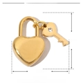 Detailed size parameters of gold heart lock and key pendant with rhinestones and dimensions - Gold Heart Lock and Key (YE637)