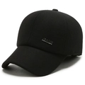 Berretto da baseball invernale da uomo in lana con paraorecchie ed etichetta nera - Regolabile (56-60cm) / Nero